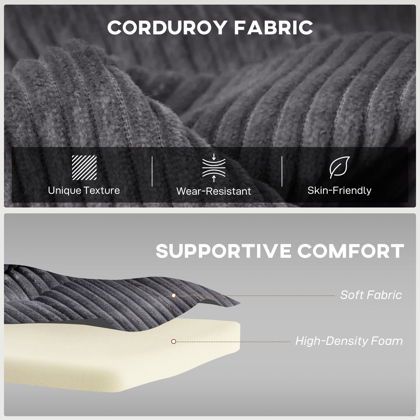 HOMCOM 2 Seater Click Clack Sofa Bed with Pull Out Design, Corduroy Upholstery - Charcoal Grey