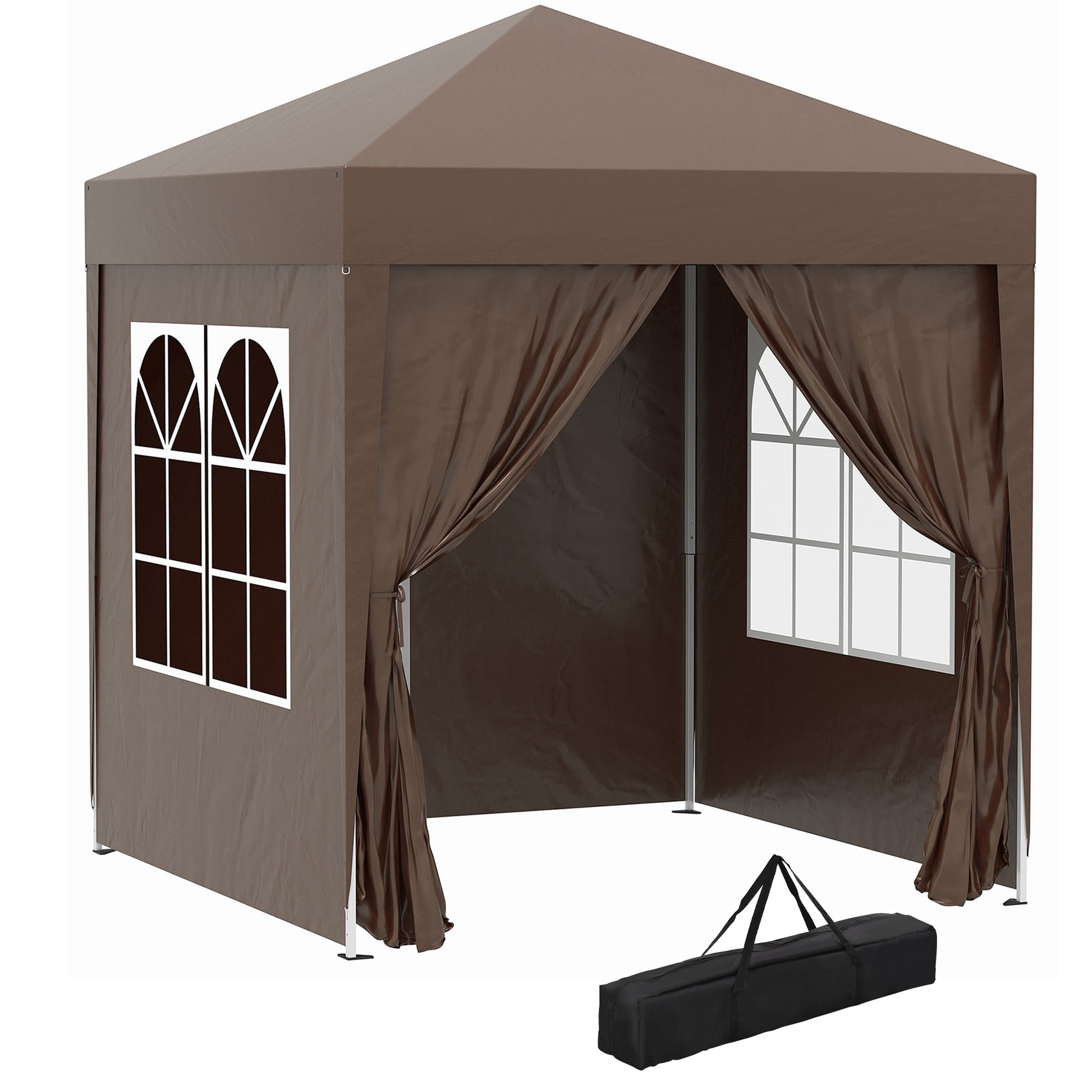 Photo of Outsunny 2 x 2 m Garden Pop Up Gazebo, Wedding Party Tent Marquee, Water Resistant Awning Canopy with Sidewalls, Windows, Carry Bag, Coffee in Coffee colour on a white background