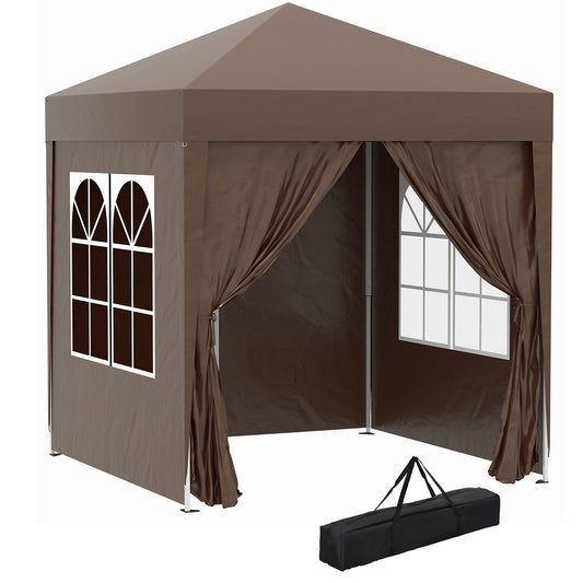 Photo of Outsunny 2 x 2 m Garden Pop Up Gazebo, Wedding Party Tent Marquee, Water Resistant Awning Canopy with Sidewalls, Windows, Carry Bag, Coffee in Coffee colour on a white background