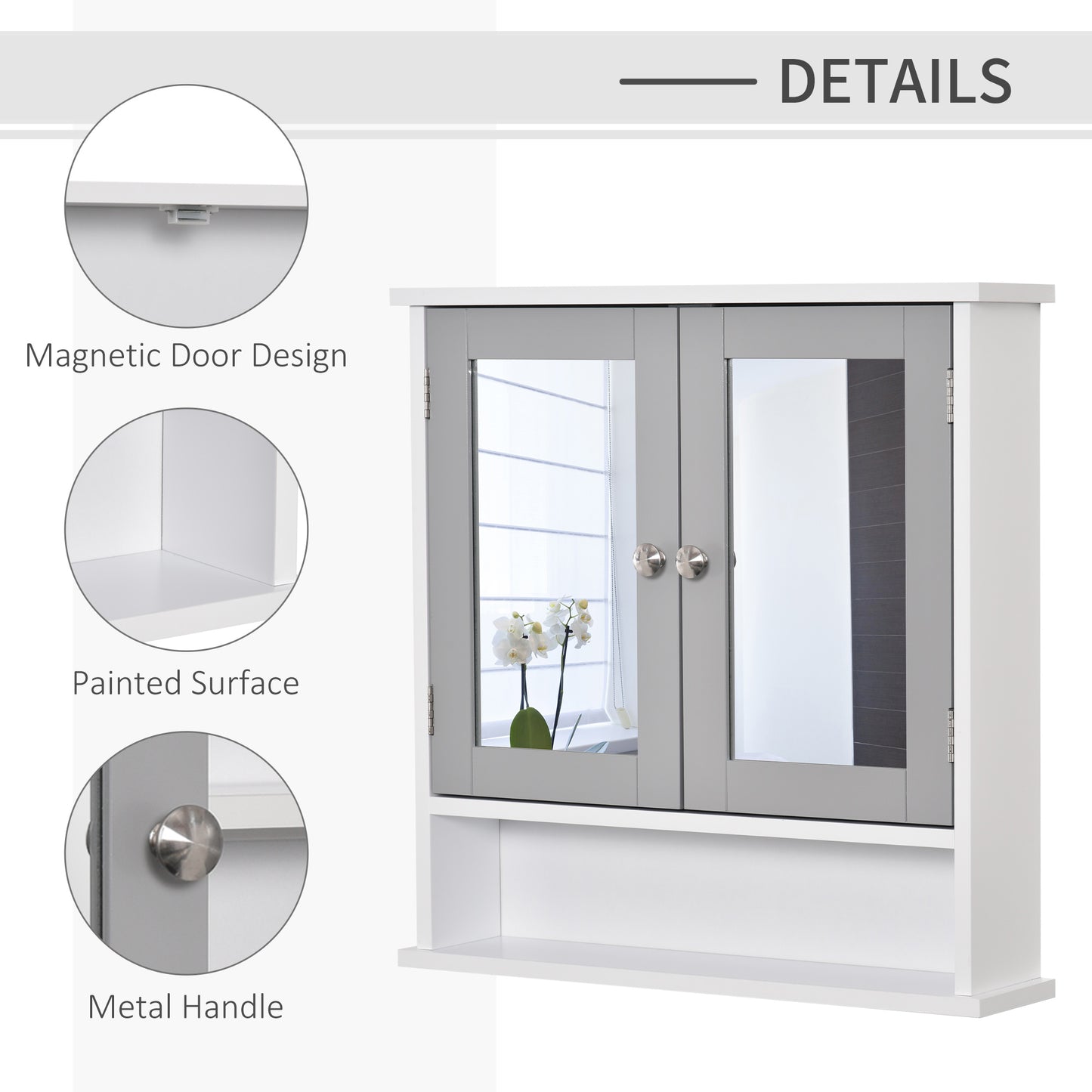 kleankin Bathroom Wall Storage Cabinet - Grey
