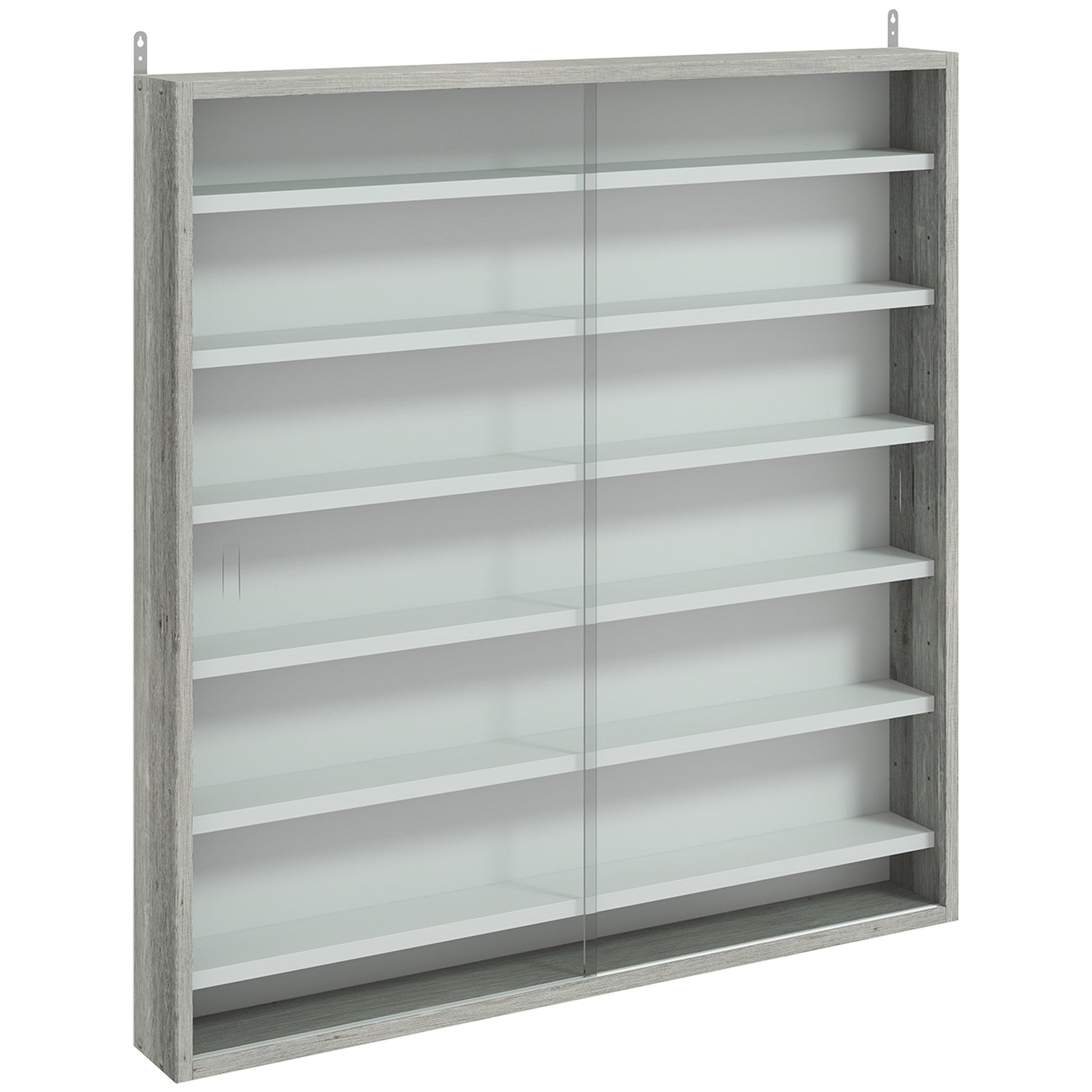Photo of HOMCOM Six Shelf Display Cabinet, with Glass Doors - Graphite Wood Effect in Effect colour on a white background