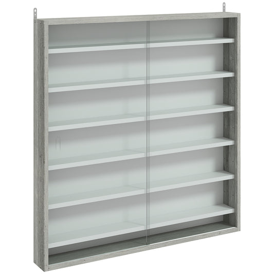 Photo of HOMCOM Six Shelf Display Cabinet, with Glass Doors - Graphite Wood Effect in Effect colour on a white background