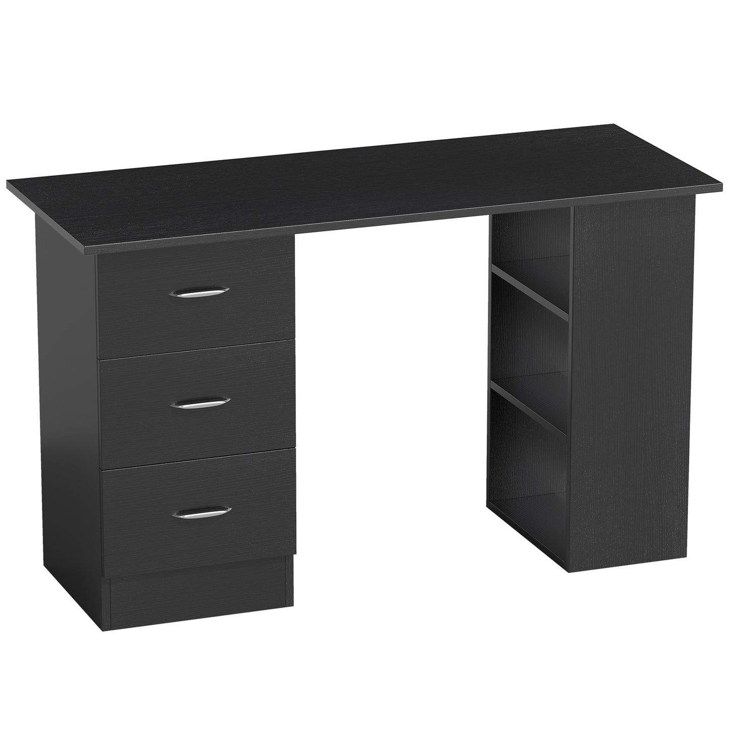 Photo of HOMCOM Computer Desk with Drawers, Home Office Desk, Writing Table, PC Workstation with 3 Storage Shelves for Working, Study, 120 x 49 x 72 cm, Black in Black colour on a white background