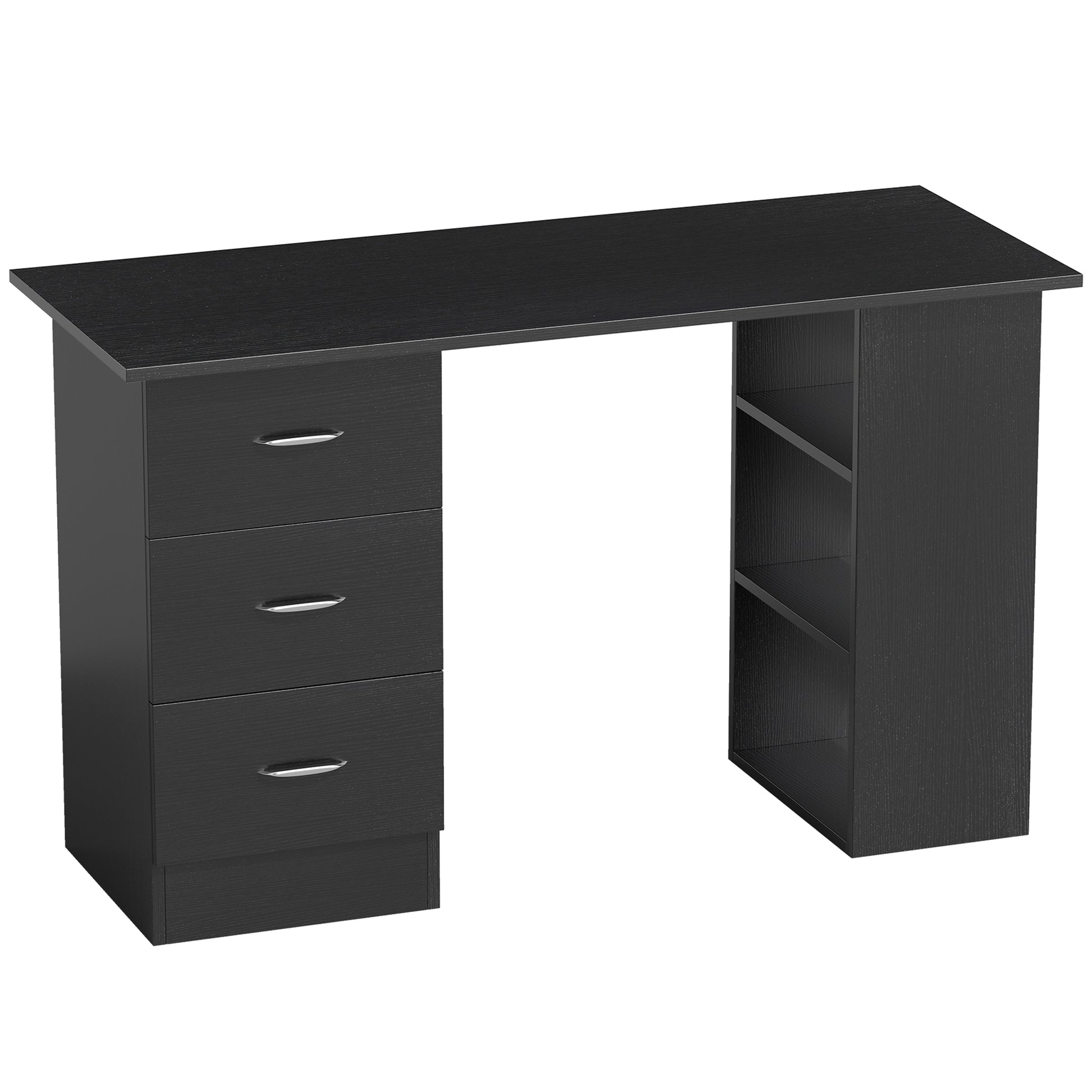 Photo of HOMCOM Computer Desk with Drawers, Home Office Desk, Writing Table, PC Workstation with 3 Storage Shelves for Working, Study, 120 x 49 x 72 cm, Black in Black colour on a white background