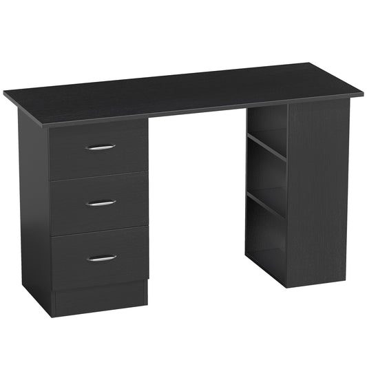 Photo of HOMCOM Computer Desk with Drawers, Home Office Desk, Writing Table, PC Workstation with 3 Storage Shelves for Working, Study, 120 x 49 x 72 cm, Black in Black colour on a white background