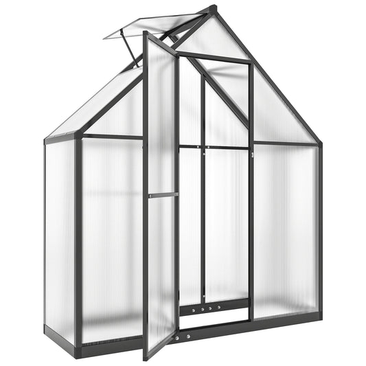 Photo of Outsunny Polycarbonate Greenhouse with Swing Door and Adjustable Window, Walk-in Greenhouse, 5.5 x 2ft, Black in Black colour on a white background