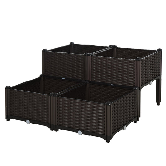 Photo of Outsunny 26L Garden Raised Bed Elevated Patio Flower Plant Planter Box PP Vegetables Planting Container, Brown in Brown colour on a white background