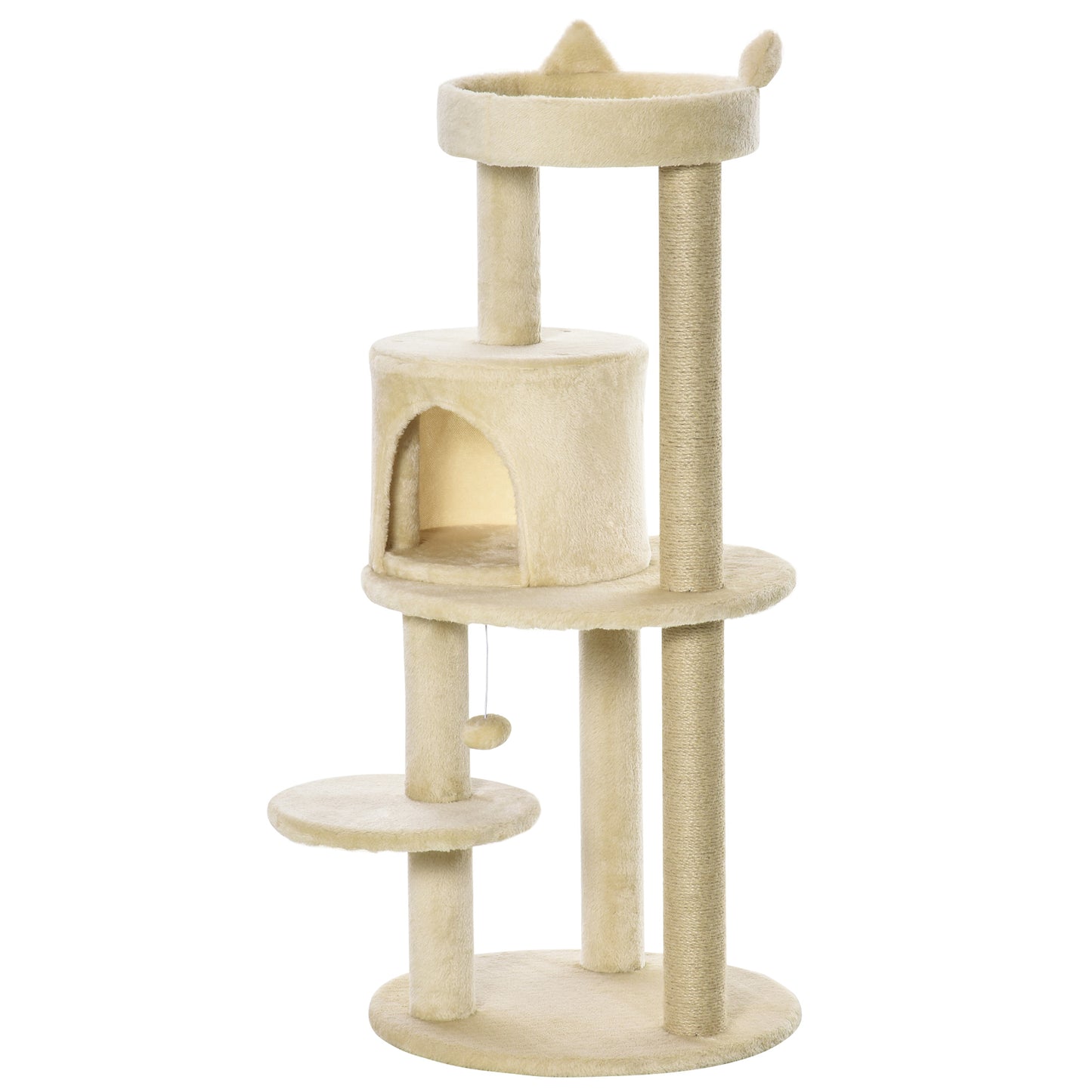Photo of PawHut 104 cm Cat Tree, Cat Condo Tree Tower, Cat Activity Centre with Scratching Posts, Plush Perches, Hanging Ball - Cream White in White colour on a white background