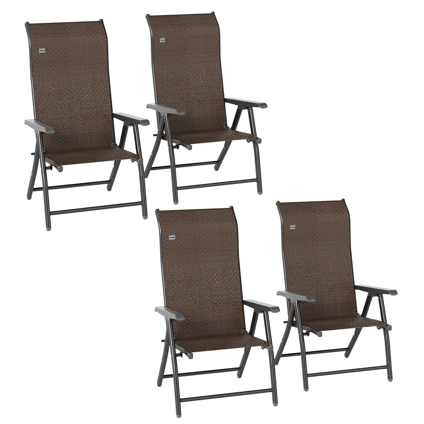 Photo of Outsunny Set of Four Folding Garden Chairs, with Seven-Position Adjustable Backs, Dark Brown in Brown colour on a white background