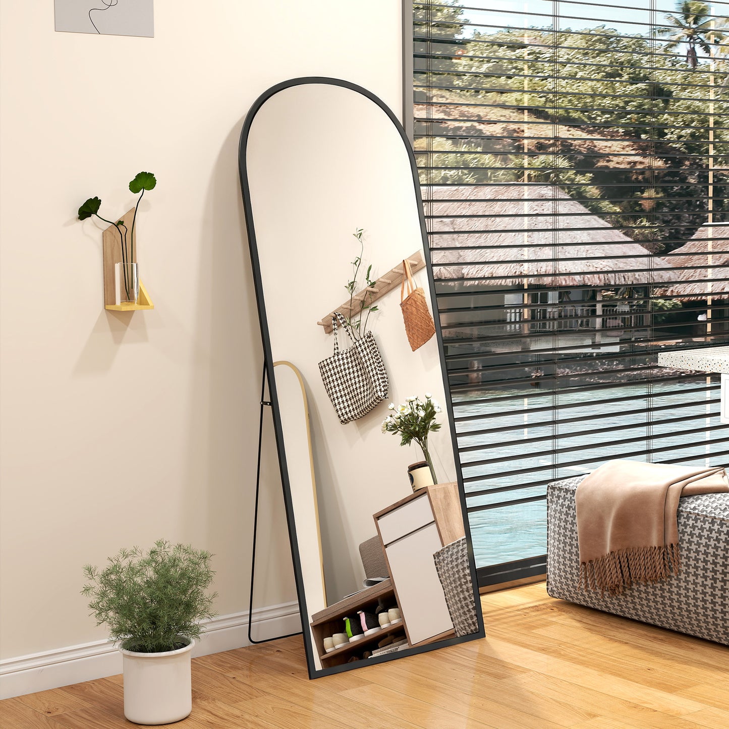 HOMCOM 165cm Aluminium Frame Standing Mirror - Black