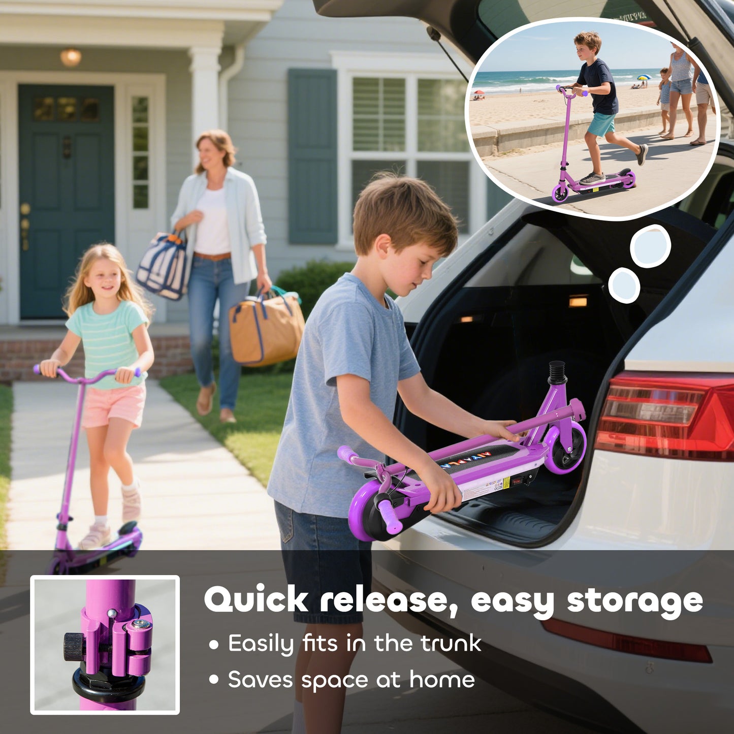 AIYAPLAY Electric Scooter for Kids 6-14 Years, with Colourful Lights, Purple