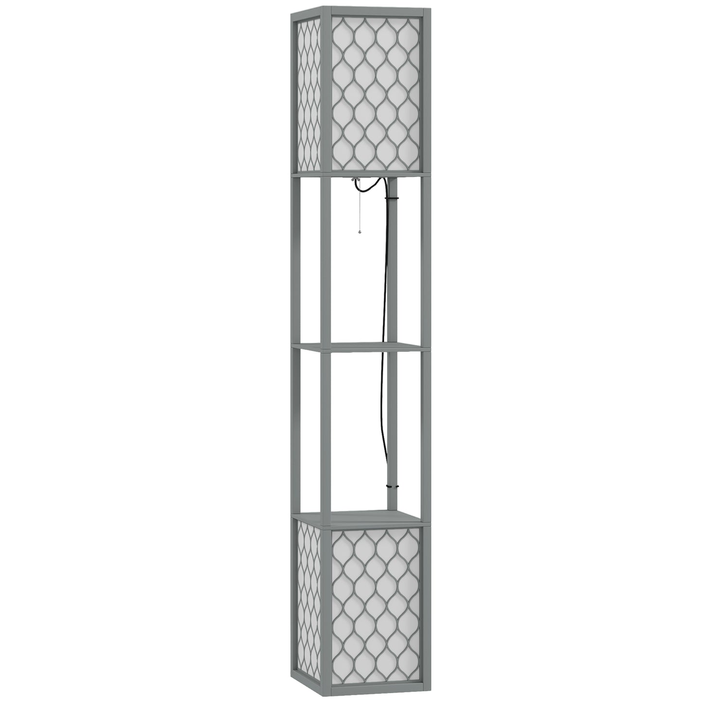 Photo of HOMCOM Floor Lamp with Shelves, Dual Light, Modern Tall Standing Lamps, with Pull Chain Switch (Bulb not Included), Light Grey in Grey colour on a white background