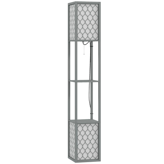 Photo of HOMCOM Floor Lamp with Shelves, Dual Light, Modern Tall Standing Lamps, with Pull Chain Switch (Bulb not Included), Light Grey in Grey colour on a white background