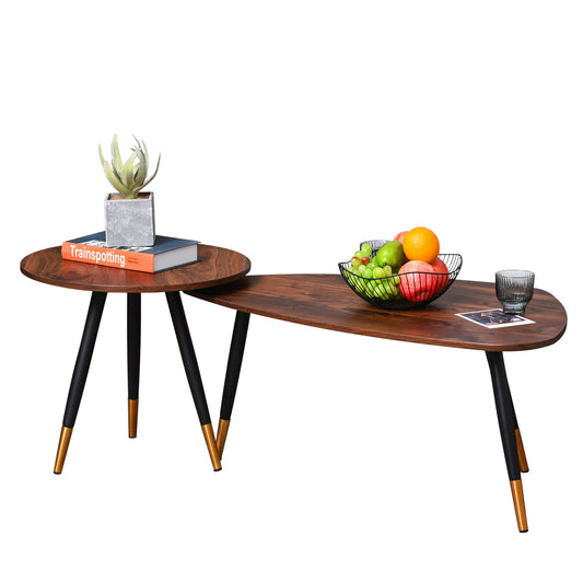 Photo of HOMCOM Set of Two Scandinavian-Style Coffee Tables - Walnut in Walnut colour on a white background