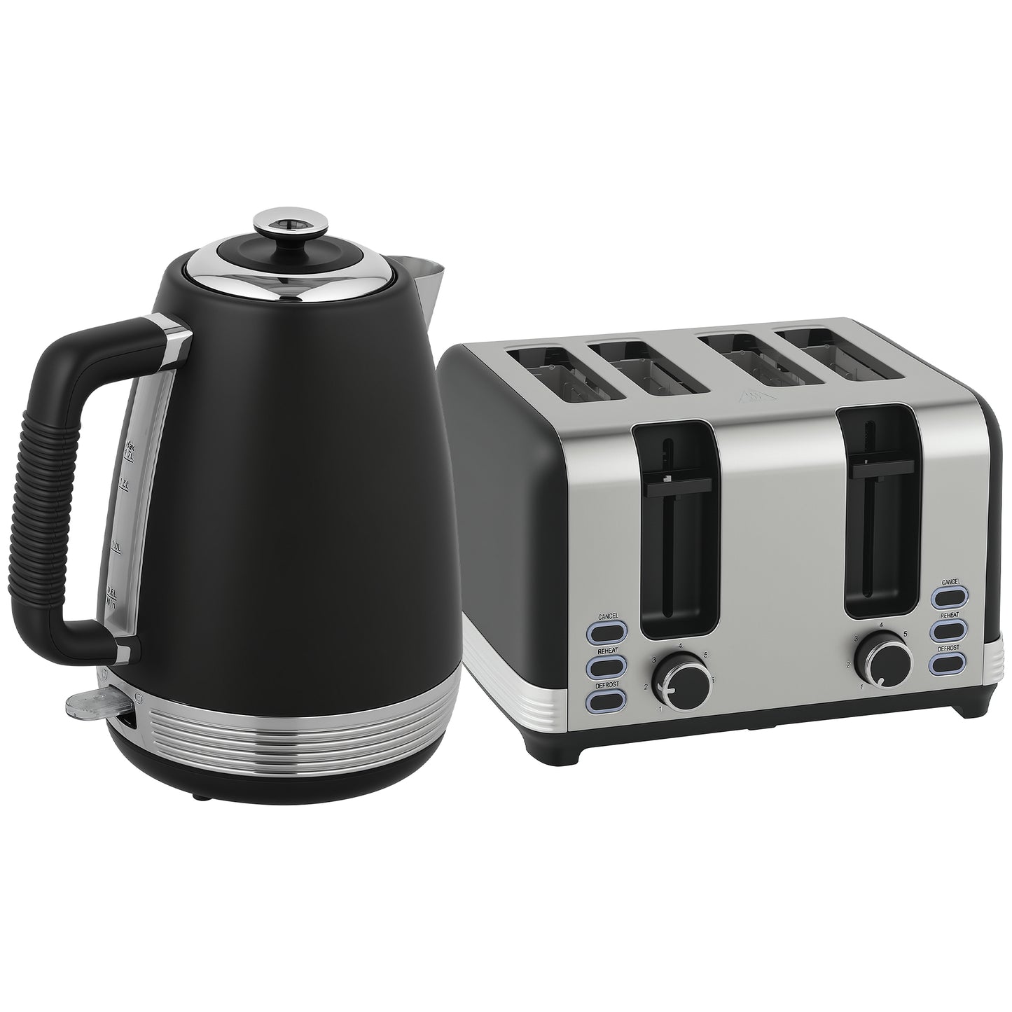 Photo of HOMCOM Stainless Steel Panel Kettle and Toaster Set - Black in Black colour on a white background