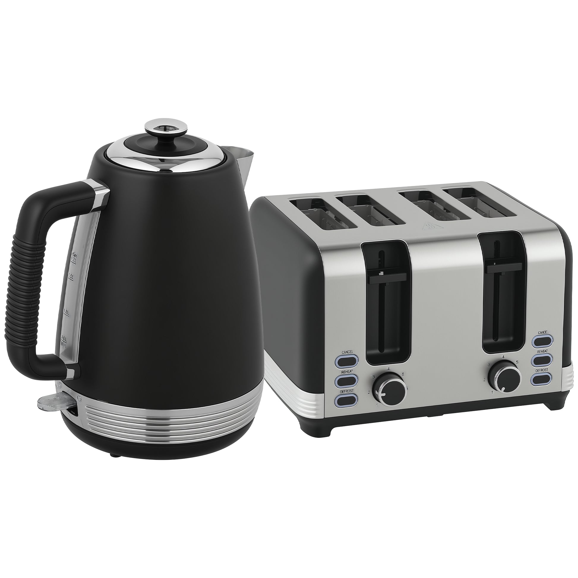 Photo of HOMCOM Stainless Steel Panel Kettle and Toaster Set - Black in Black colour on a white background