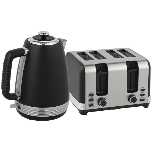 Photo of HOMCOM Stainless Steel Panel Kettle and Toaster Set - Black in Black colour on a white background