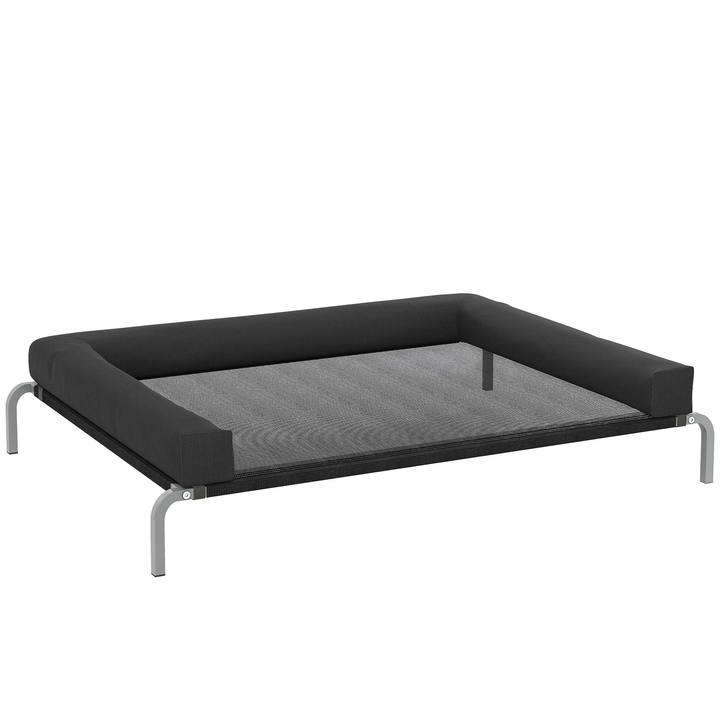 Photo of PawHut Elevated Dog Bed with Removable Bolsters, Raised Dog Bed for Large Breeds, Portable Indoor & Outdoor Pet Cots, Black in Black colour on a white background