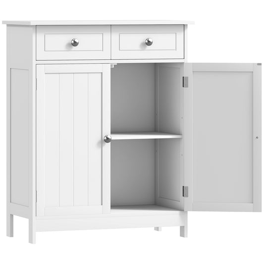 Photo of kleankin 75x60cm Freestanding Bathroom Storage Cabinet Unit w/ 2 Drawers Cupboard Adjustable Shelf Metal Handles Traditional Style White in White colour on a white background