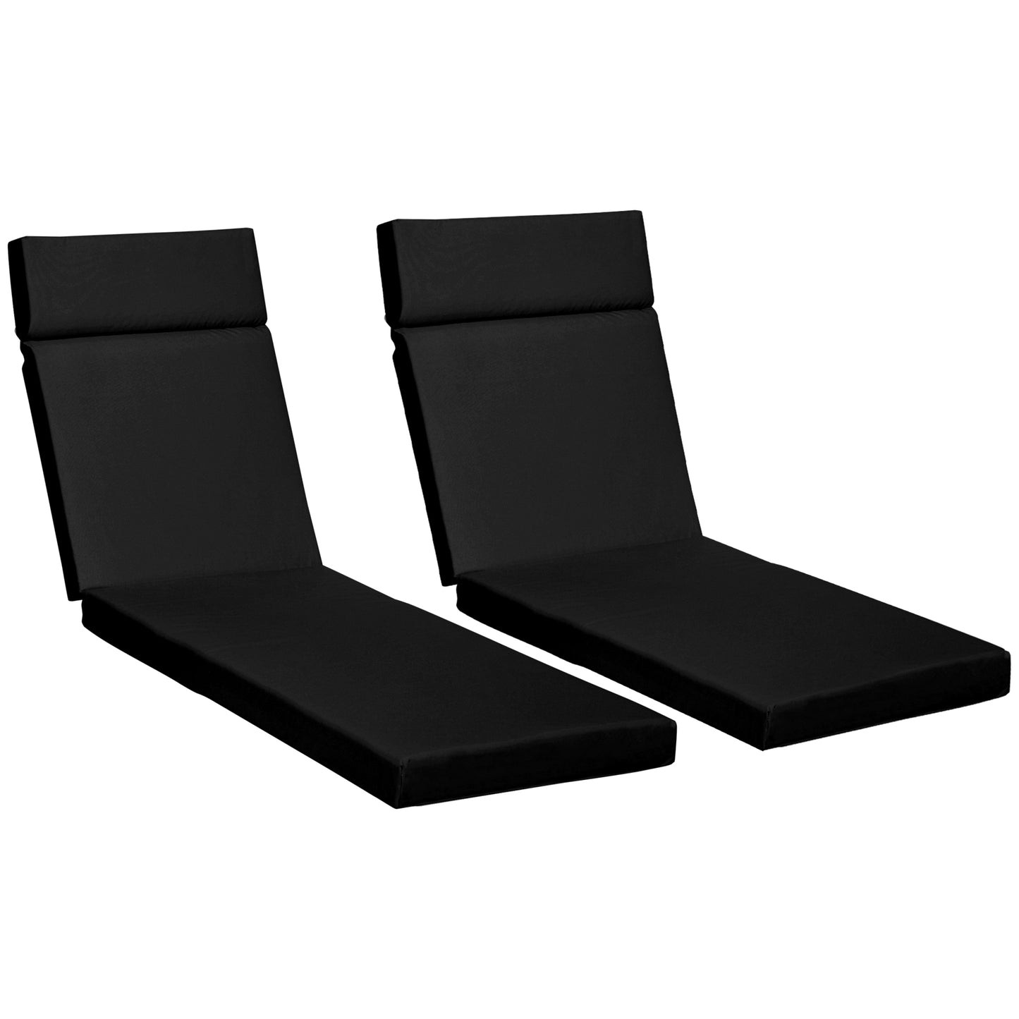 Photo of Outsunny Set of 2 Sun Lounger Cushions, Replacement Cushions for Rattan Furniture with Ties, 196 x 55 cm, Cushion ONLY, Black in Black colour on a white background