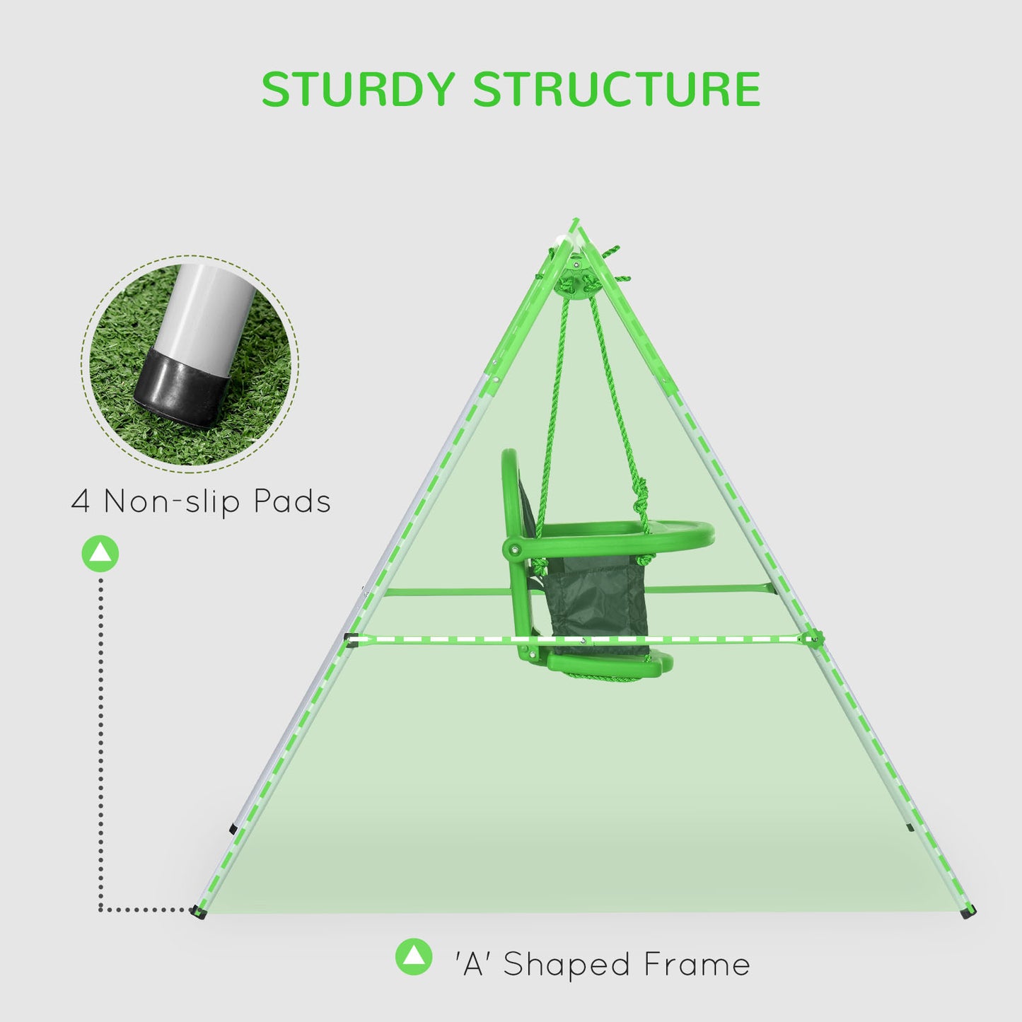 Outsunny Kids Swing, Steel Nursery Swing, with Seatbelt, High Support Back, Front Guard, for Ages 6-36 Months - Green
