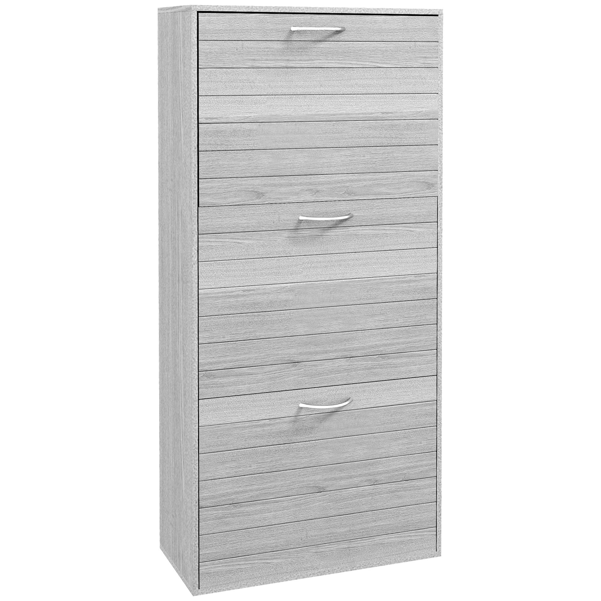 Photo of HOMCOM 12-Shoe Flip Drawer Storage Cabinet - Grey Wood-Effect in Wood-Effect colour on a white background