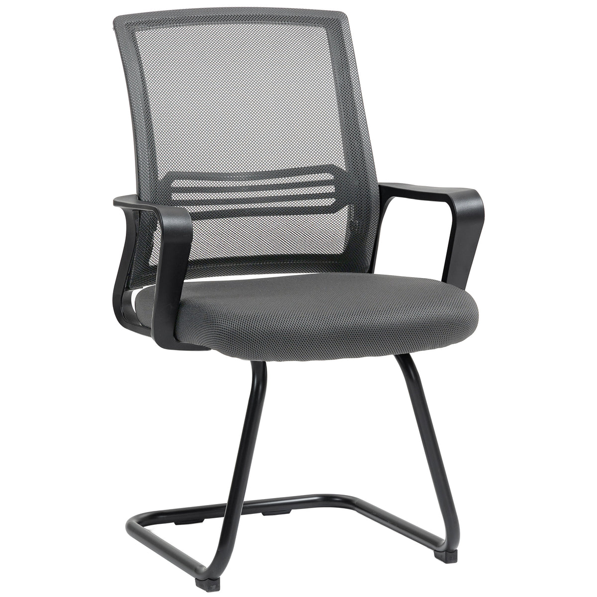 Photo of HOMCOM Padded Meeting Office Chair, Ergonomic Desk Chair No Wheels with Sled Base for Bedroom, Waiting, Reception, Dark Grey in Grey colour on a white background
