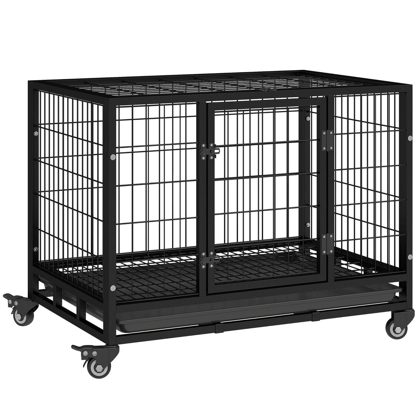 Photo of PawHut 36" Heavy Duty Metal Dog Crate Pet Cage with Tray Wheeled Dog Kennel - Black (Medium) in (Medium) colour on a white background