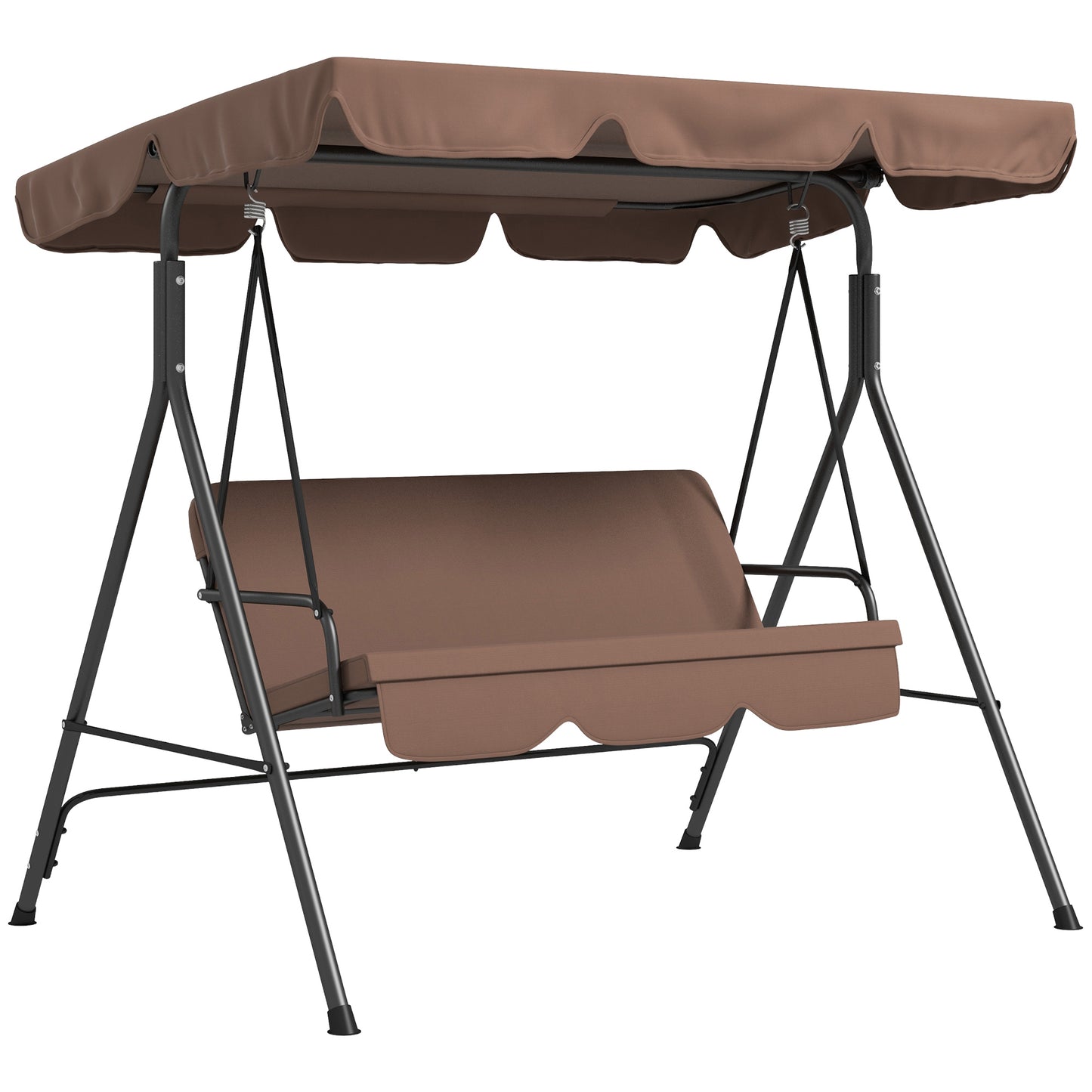 Photo of Outsunny 3 Seater Garden Swing Chair, Outdoor Swing Chair with Adjustable Canopy, Mental Frame & Cushions, Brown in Brown colour on a white background