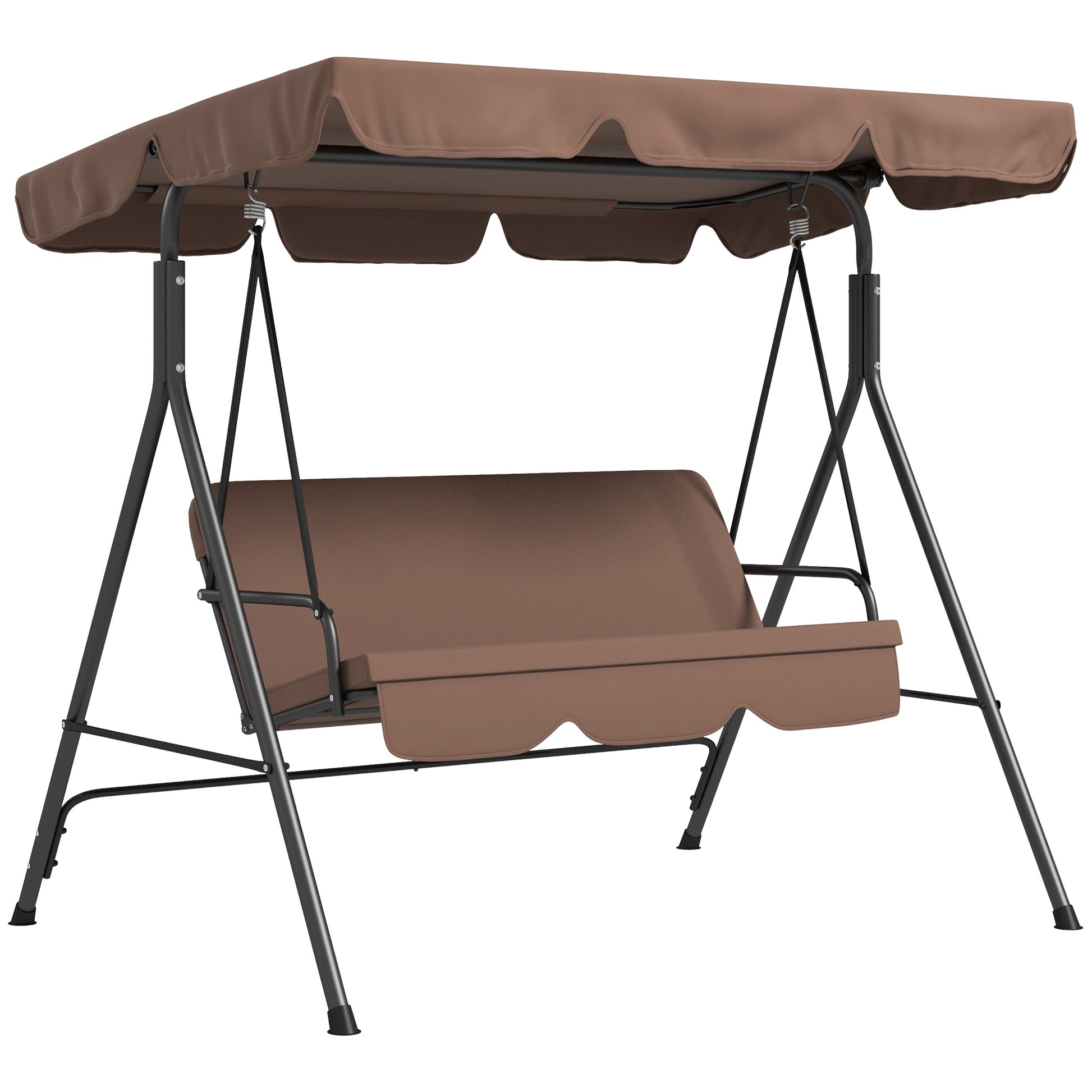 Photo of Outsunny 3 Seater Garden Swing Chair, Outdoor Swing Chair with Adjustable Canopy, Mental Frame & Cushions, Brown in Brown colour on a white background