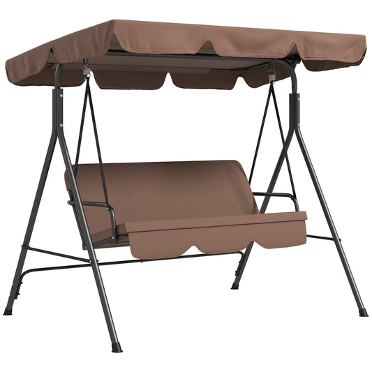 Photo of Outsunny 3 Seater Garden Swing Chair, Outdoor Swing Chair with Adjustable Canopy, Mental Frame & Cushions, Brown in Brown colour on a white background