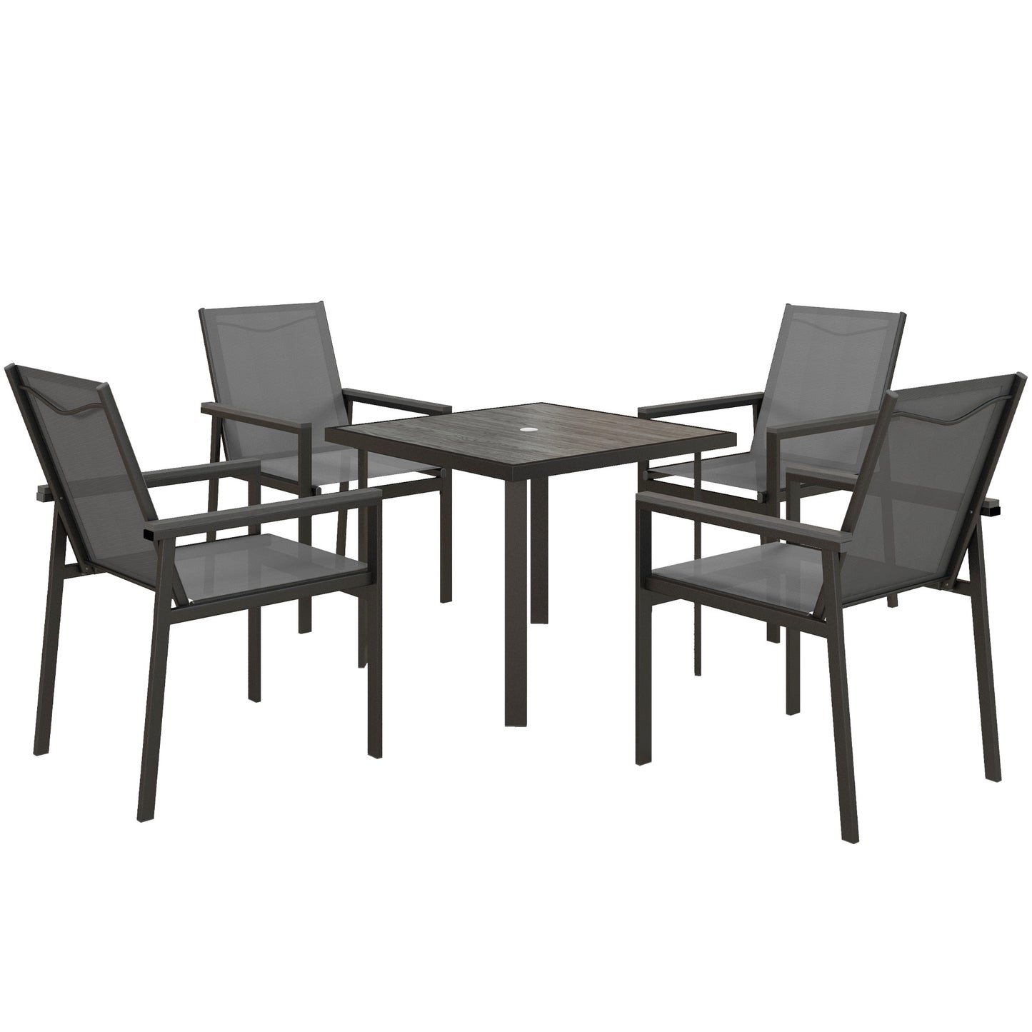 Photo of Outsunny Five-Piece Metal Dining Set, with Glass-Top Table - Grey in Grey colour on a white background