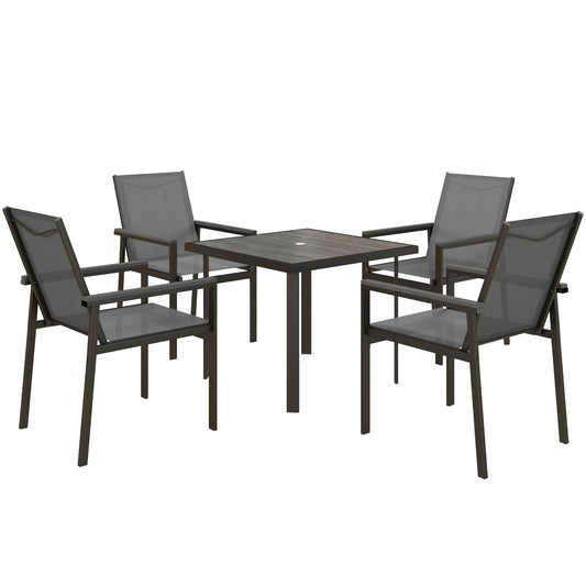 Photo of Outsunny Five-Piece Metal Dining Set, with Glass-Top Table - Grey in Grey colour on a white background