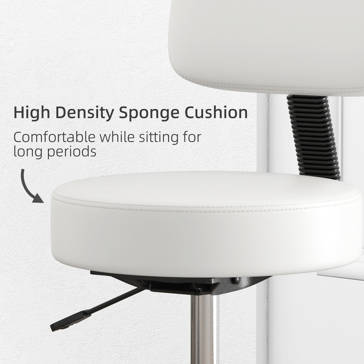 White salon chair with a thick padded seat and adjustable backrest