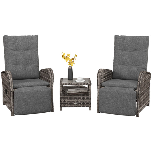 Photo of Outsunny 2 Seater Patio Rattan Chaise Lounge Sofa Set with Fabric Cushion, Grey and Brown in Brown colour on a white background