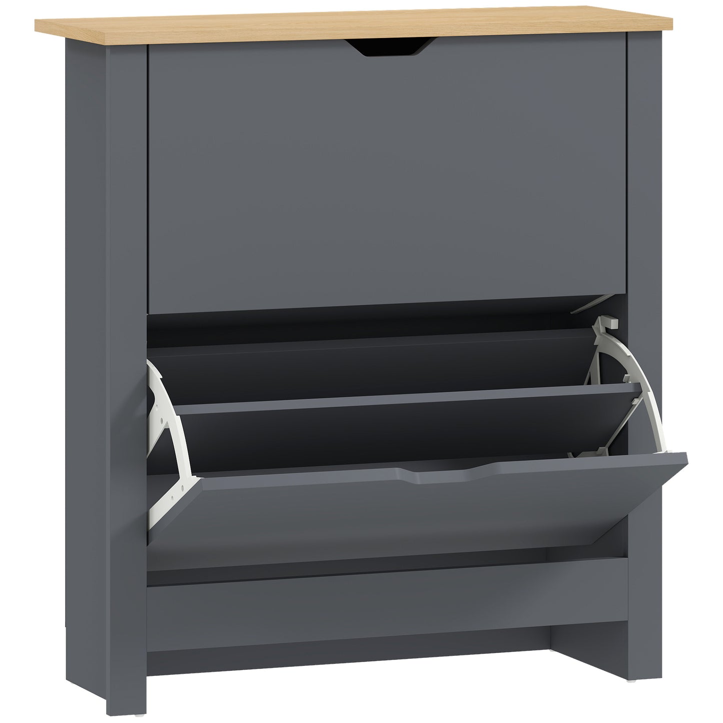 Photo of HOMCOM Slim Shoe Cabinet, Narrow Shoe Cupboard with 2 Flip Drawers, Adjustable Shelves for 12 Pairs of Shoes, Charcoal Grey in Grey colour on a white background