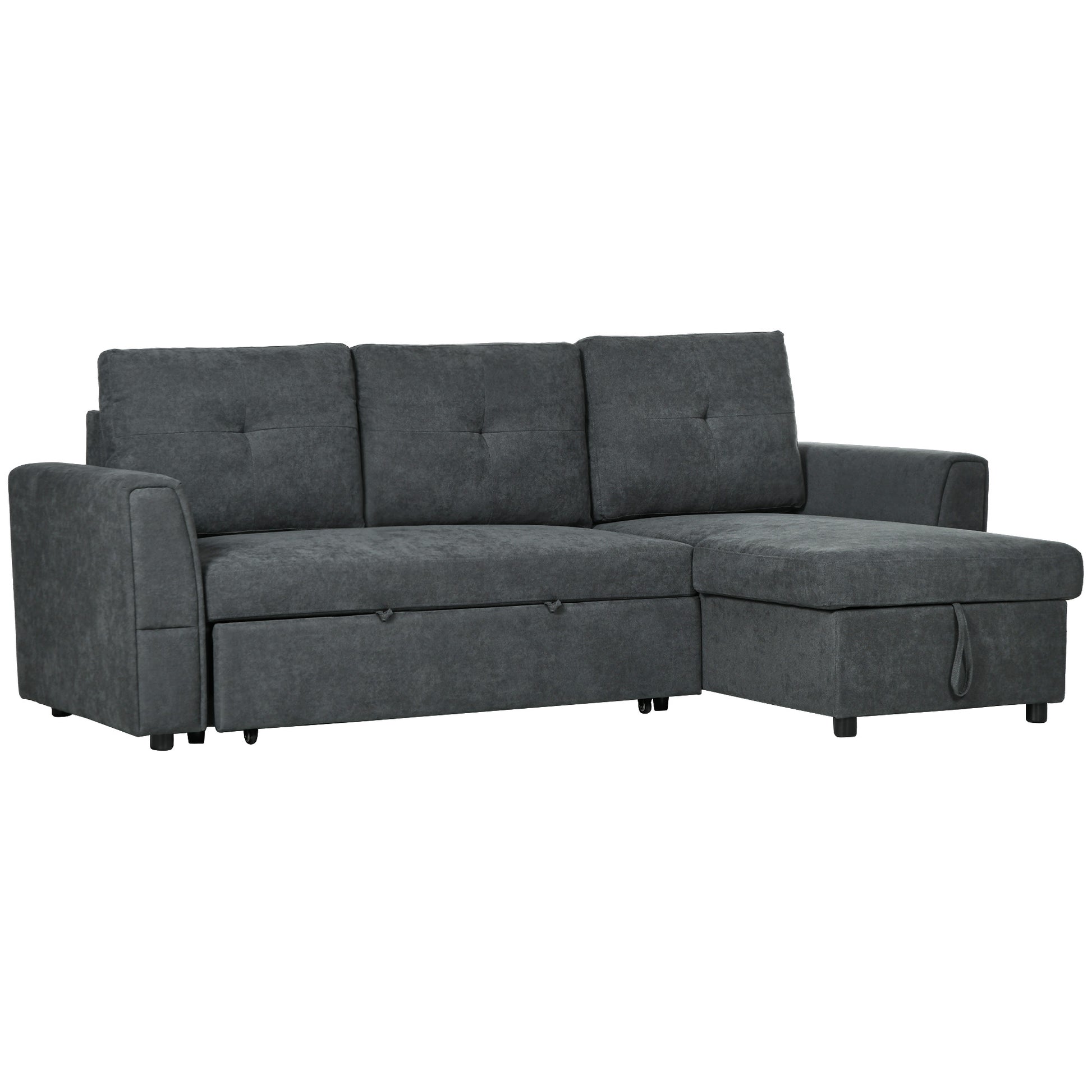 Photo of HOMCOM 3 Seater Sofa Bed, Pull Out Sofa Bed with Storage for Living Room, Dark Grey in Grey colour on a white background
