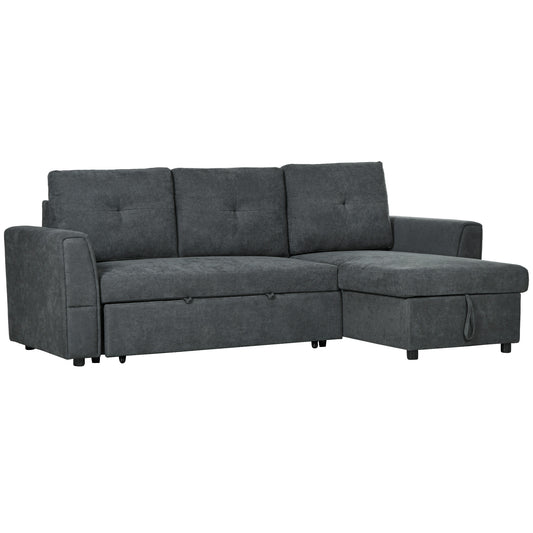 Photo of HOMCOM 3 Seater Sofa Bed, Pull Out Sofa Bed with Storage for Living Room, Dark Grey in Grey colour on a white background