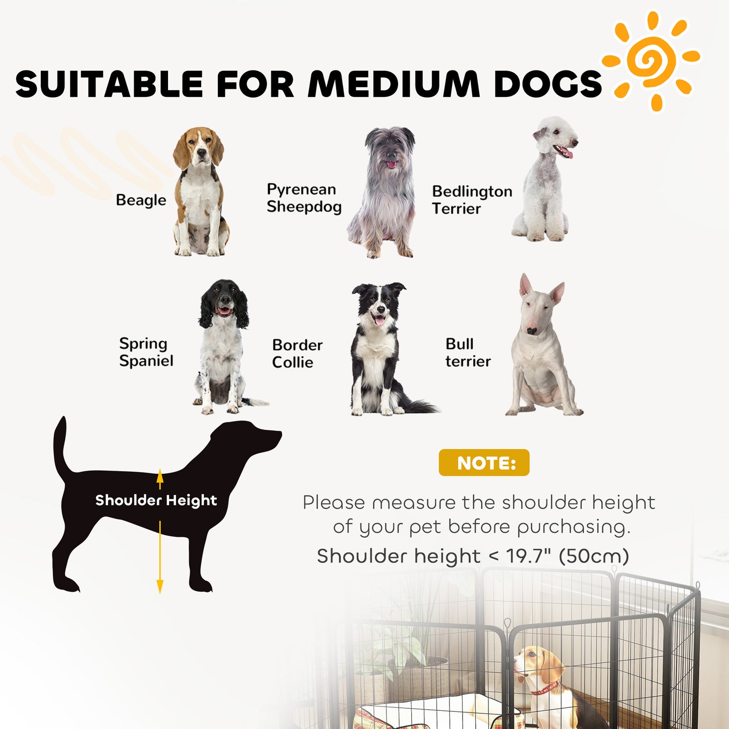 PawHut Eight-Panel Dog Playpen with Door, for Large Dogs, Indoors, Outdoors, 80cm Tall, Black