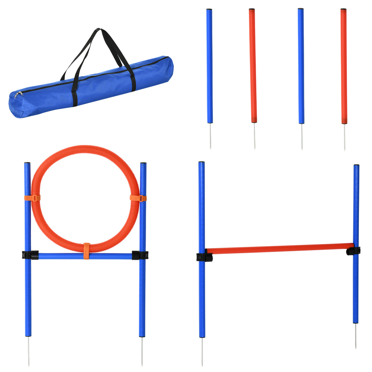 Photo of PawHut Dog Agility Equipment, Pet Agility Training Set with Weave Poles, Adjustable Hurdle, Jump Ring, Carry Bag, Dog Indoor Outdoor Games for Play, Run, Jump, Obedience in Obedience colour on a white background