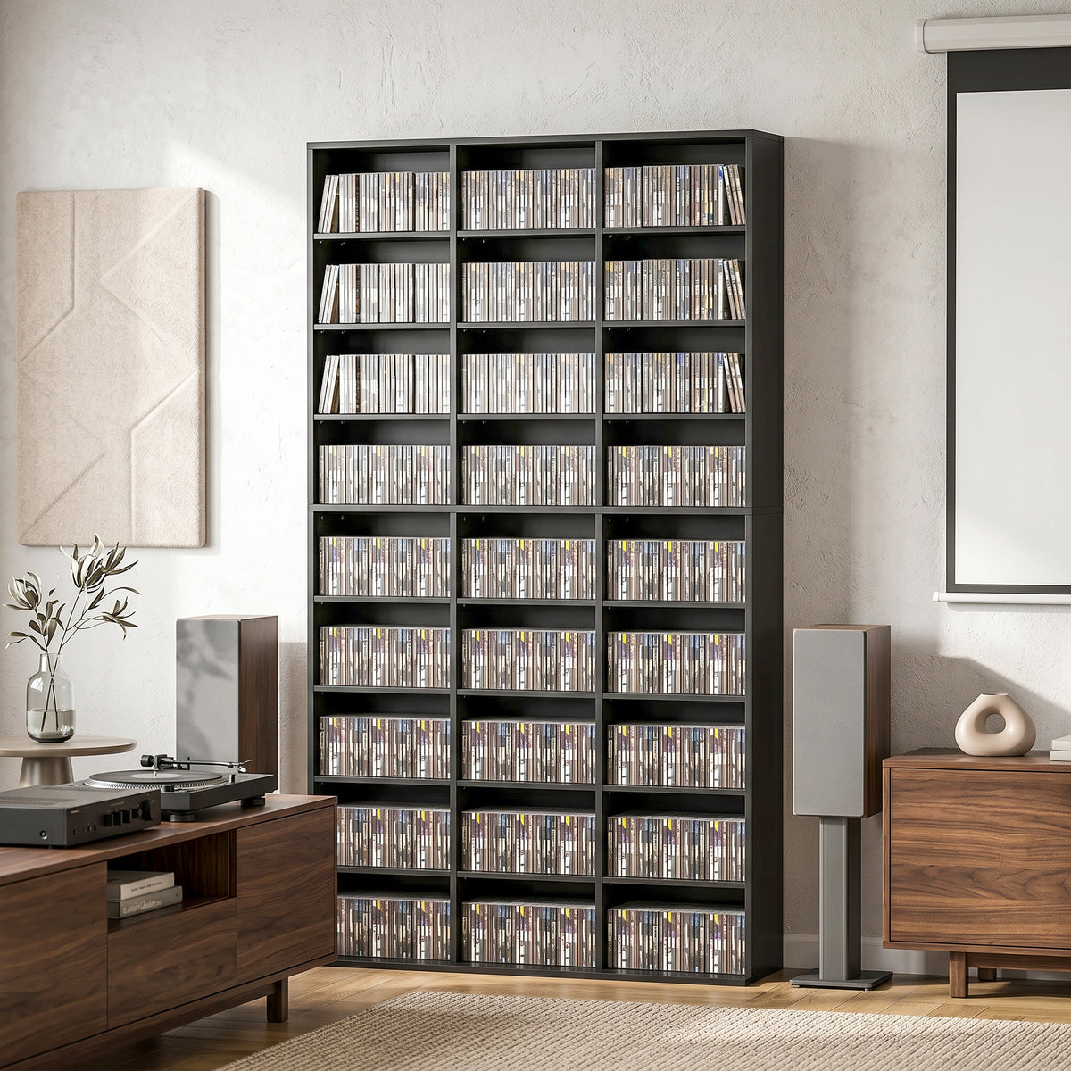 HOMCOM 835 CD/500 DVD Storage Unit, Blu-ray Media Storage Shelf with 27 Compartments and 21 Adjustable Shelves, Black