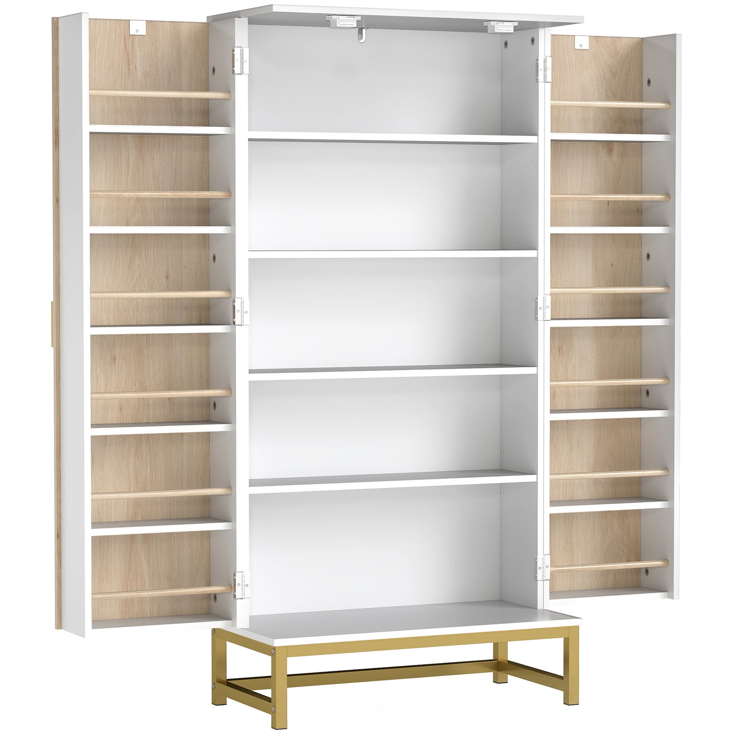 Photo of HOMCOM 119.5 cm Kitchen Cupboard, Freestanding Kitchen Cabinet with Double Doors, 5 Tiers, 12 Spice Racks, White in White colour on a white background