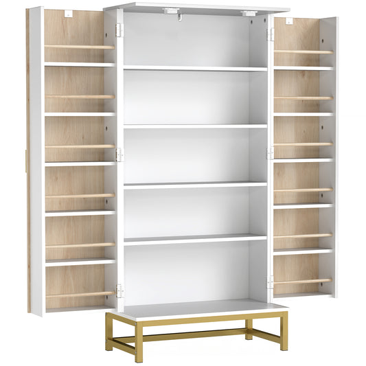 Photo of HOMCOM 119.5 cm Kitchen Cupboard, Freestanding Kitchen Cabinet with Double Doors, 5 Tiers, 12 Spice Racks, White in White colour on a white background