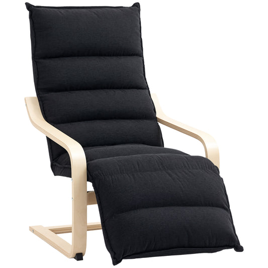 Photo of HOMCOM Curved Wooden Accent Chair, with Adjustable Footrest - Black in Black colour on a white background