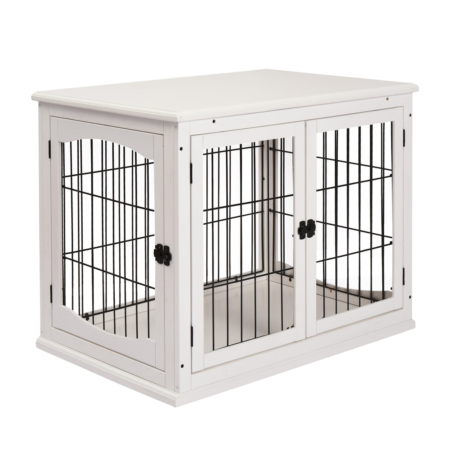 Photo of PawHut Dog Crate Furniture, Puppy Crate End Table, Pet Kennel House with 2 Doors for Medium and Small Dogs, 81 x 58.5 x 66 cm, White in White colour on a white background