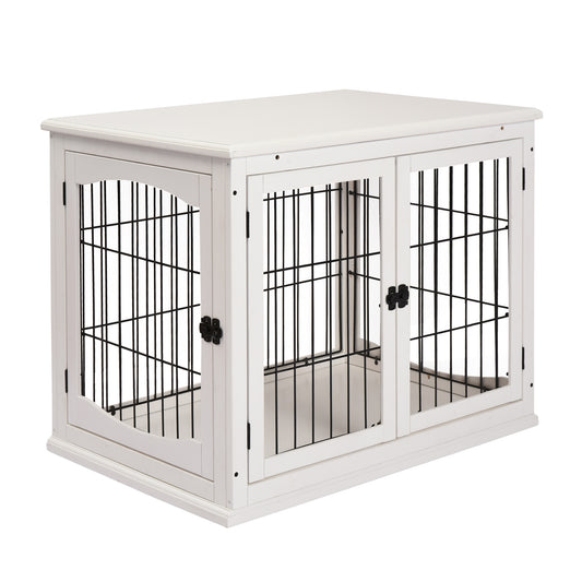 Photo of PawHut Dog Crate Furniture, Puppy Crate End Table, Pet Kennel House with 2 Doors for Medium and Small Dogs, 81 x 58.5 x 66 cm, White in White colour on a white background