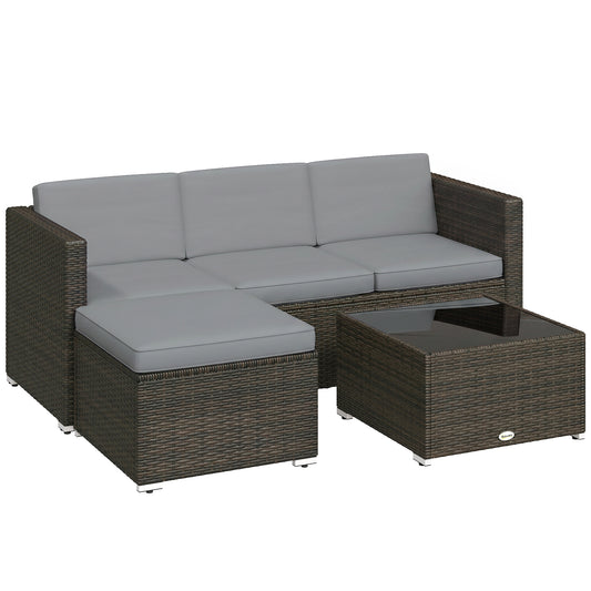 Photo of Outsunny 3 Pieces Garden Furniture Set w/ Cushions, PE Rattan Wicker Conversation Corner Sofa Set, Light Grey in Grey colour on a white background