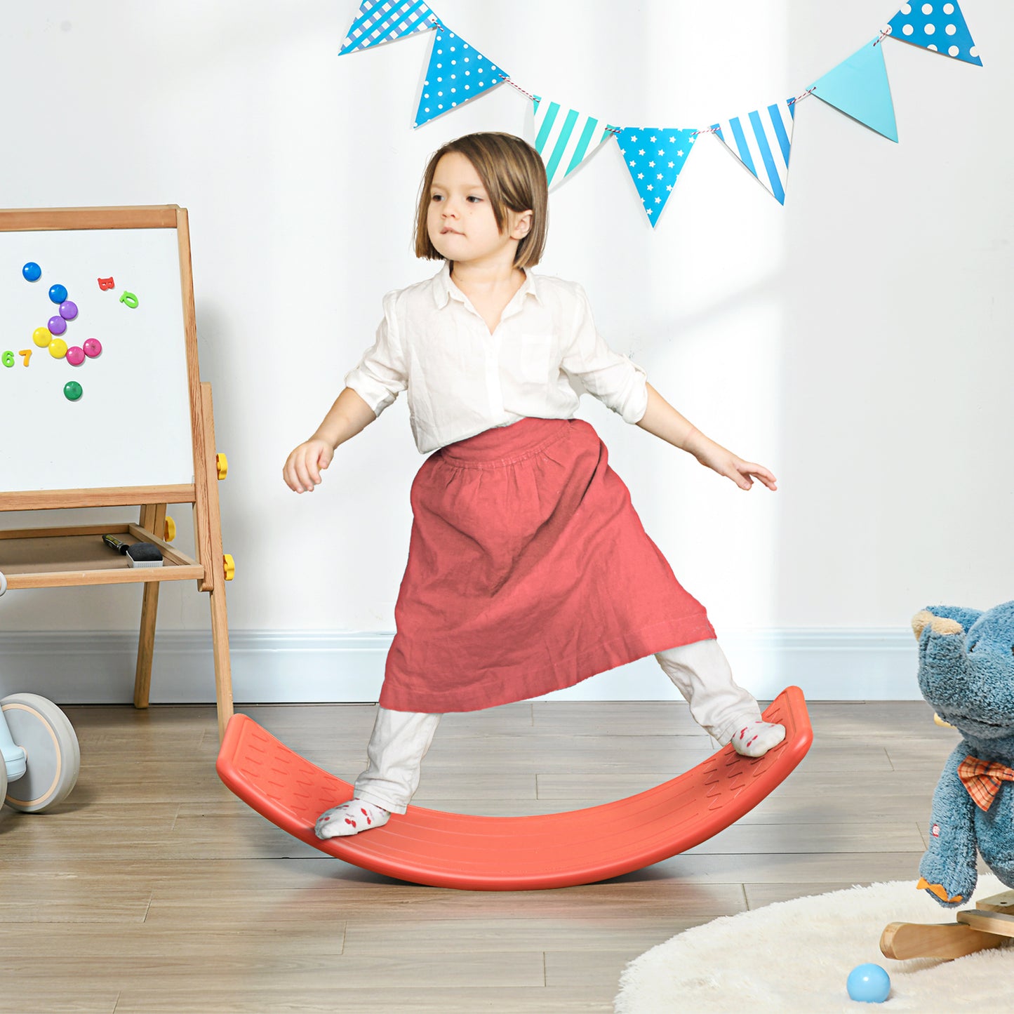 ZONEKIZ Balance Board Kids Wobble Board, Sensory Training Rocking Toy for Children, Nursery Toy, for Ages 3-6 Years, 82 x 27.5 x 19.5cm - Red
