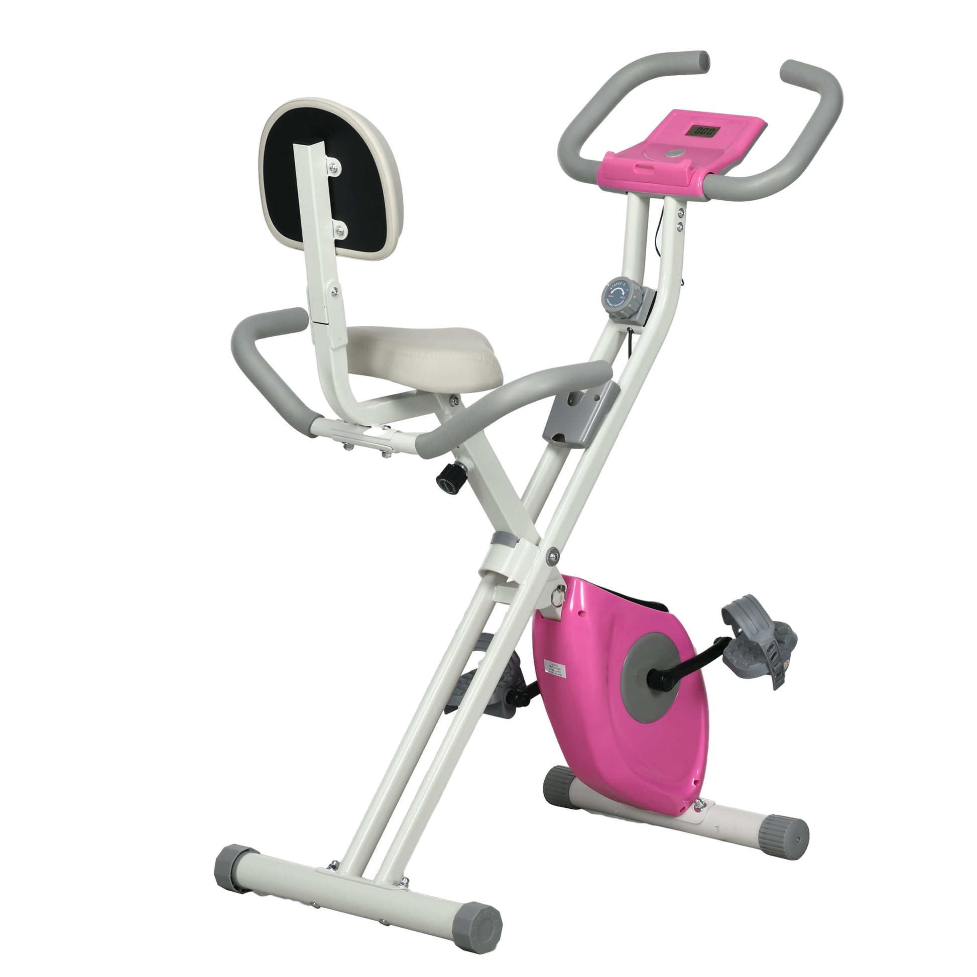 Photo of HOMCOM Folding Exercise Bike, with Adjustable Magnetic Resistance, Seat Height - White and Pink in Pink colour on a white background