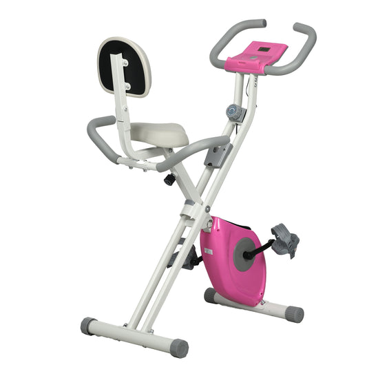 Photo of HOMCOM Folding Exercise Bike, with Adjustable Magnetic Resistance, Seat Height - White and Pink in Pink colour on a white background